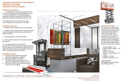 installation guidelines for an indoor sculpture, including dimensions, materials, and placement considerations